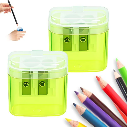 Vista 11 de Sacapuntas con tapa, sacapuntas manual de mano de doble agujeros para lápices estándar y jumbo, sacapuntas compacto y lindo para niños, adultos