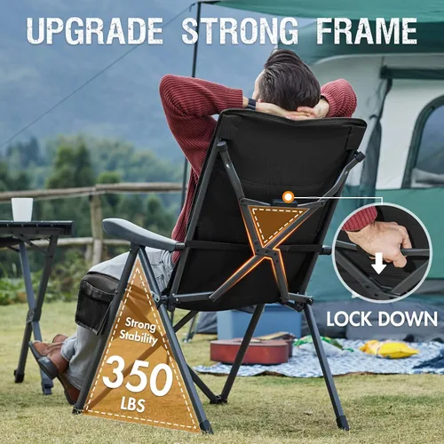 Vista 6 de Portal Silla reclinable de campamento con respaldo ajustable plegable para adultos, portátil, respaldo alto, de gran tamaño, 350 libras (negro)