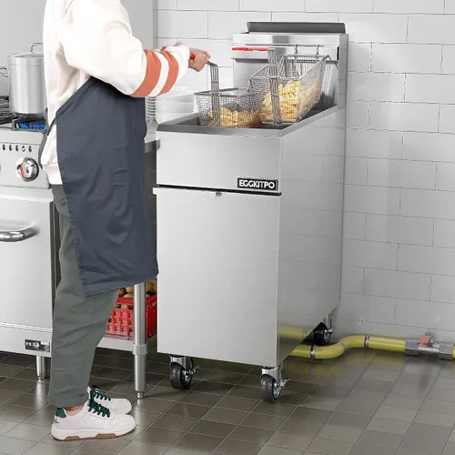 Vista 3 de EGGKITPO Freidora comercial de gas propano líquido, 3 quemadores, 90,000 BTU con certificación CSA, freidora comercial con capacidad de aceite de 40