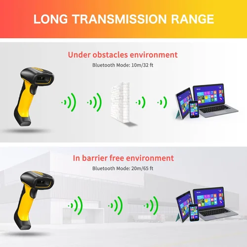 Vista 9 de NETUM Escáner de código de barras Bluetooth industrial QR, actualizado con base de carga, lector de código de barras inalámbrico 2D 1D 2600mAh