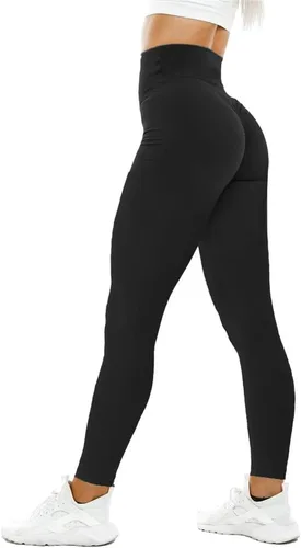 Vista 3 de MaQiYa Leggings con levantamiento de glúteos para mujer, pantalones de entrenamiento de cintura alta para yoga, gimnasio
