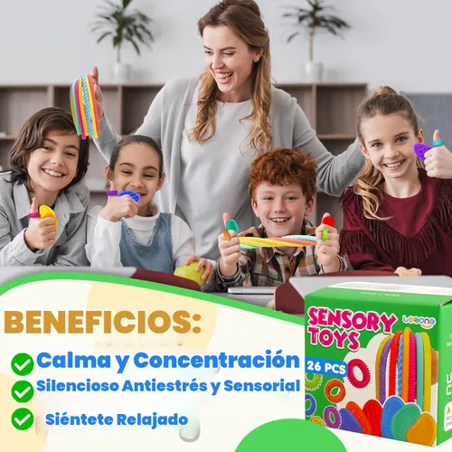 Vista 3 de Juguetes Sensoriales Fidget para Niños: Paquete de 26 Fidgets Silenciosos Blanditos para Premios de Estudiantes de Aula - Anillos Fidget Suaves