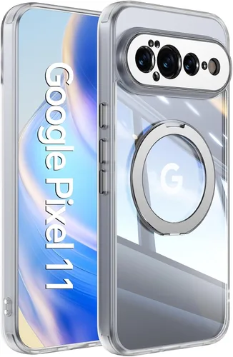 Vista 39 de 【Soporte magnético giratorio de 360°】 Funda para Google Pixel 9 【Compatible con MagSafe y Pixelsnap】 Funda con soporte de anillo 【Cristal Negro