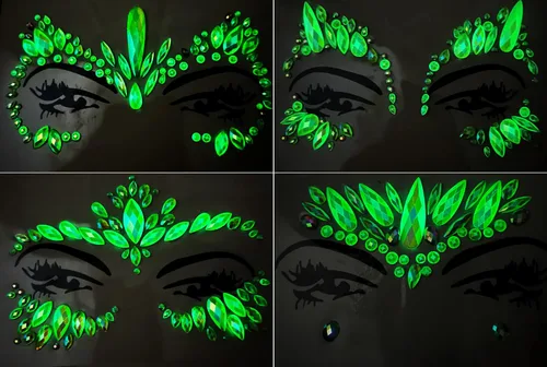Vista 7 de Gemas faciales, calcomanías de tatuaje de joyas faciales para festivales, gemas faciales adhesivas, piedras preciosas corporales, tatuajes faciales