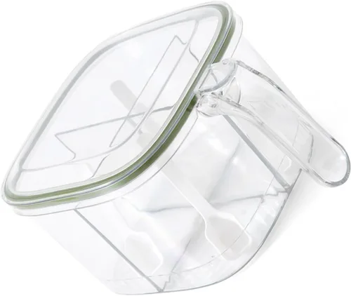 Vista 3 de TOPINCN Caja de condimentos con 4 compartimentos con tapa y 4 cucharas de servir, recipiente transparente para condimentos, contenedor de cocina