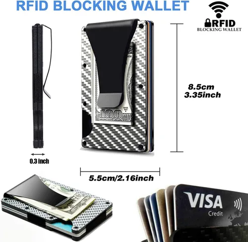 Vista 2 de JYHF - Cartera con clip de bloqueo RFID para hombres y mujeres, cartera minimalista para tarjetas de créditoorganizador, billeteras de fibra