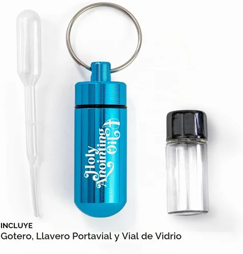 Vista 6 de Logos Trading Post Unción Botella de aceite con Aqua Llavero Contenedor Aguamarina