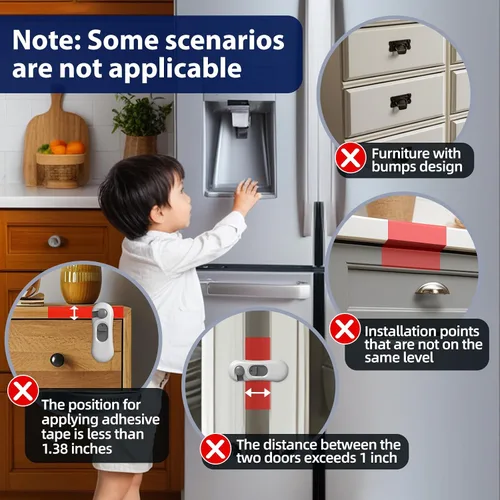 Vista 7 de Paquete de 5 cerraduras para refrigerador a prueba de niños con adhesivo 3M, cerraduras de gabinete de seguridad para bebés, cerraduras de seguridad