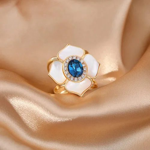 Vista 9 de Anillo de bufanda chapado en oro de cobre con forma de lazo de circonita para mujer, Cobre, Gema de circonia