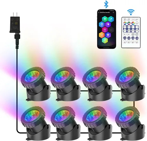 Vista 8 de RGB - Luces sumergibles para estanques bajo el agua, luces de fuente LED súper brillantes, focos de paisaje de colores, control por aplicación