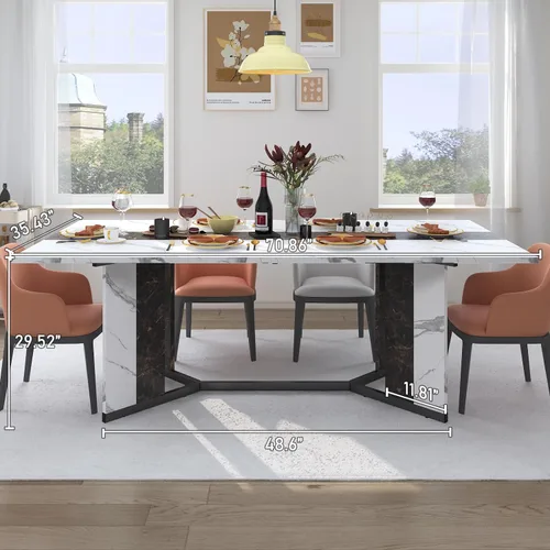 Vista 6 de Hlivelood Mesa de comedor grande de 70 pulgadas para 4 6 personas, mesa de cocina rectangular de madera con mesa impermeable, muebles rectangulares