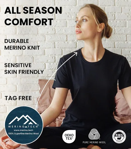 Vista 4 de 100% NZ lana merino orgánica ligera capa base térmica manga corta camiseta + lana merino senderismo calcetines paquete