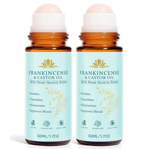 Vista 8 de Incienso y aceite de ricino, aceite de ricino roll-on con cuarzo rosa, 100% puro, orgánico, prensado en frío, reafirma la piel, reduce las líneas