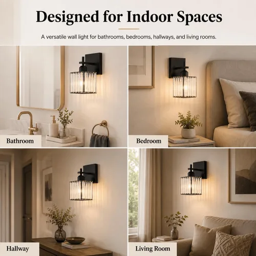 Vista 9 de Aplique de pared moderno negro, luminaria interior cableada de 1 luz con casquillo de cerámica E26 para dormitorio, pasillo, sala de estar
