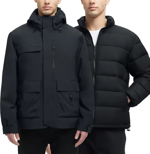 Vista 7 de YGREYG Chaquetas de invierno impermeables 3 en 1 para hombre, para esquí, abrigo de lluvia y nieve, con forro acolchado, cortavientos