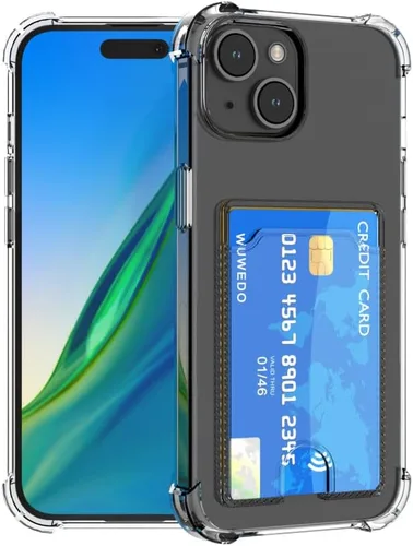 Vista 9 de Funda transparente para tarjetas para iPhone 13, funda protectora a prueba de golpes de TPU delgada con tarjetero compatible con MagSafe