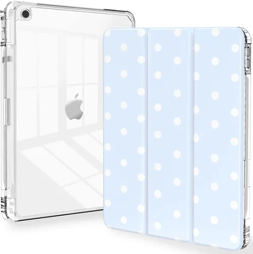 Vista 17 de Feams Funda para iPad de 9ª generación, funda triple para iPad 10.2, cubierta trasera transparente con soporte para lápiz y apagado Ángel