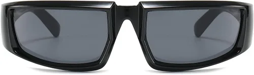 Vista 2 de JOVAKIT Gafas de sol deportivas envolventes para hombres y mujeres, a la moda, cuadradas, con marco grueso, elegantes lentes deportivos (negrogris)