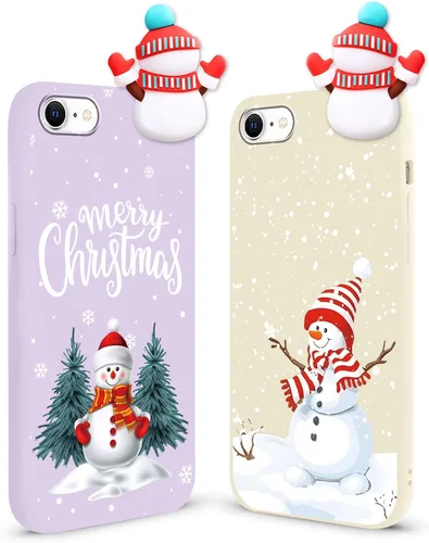 Vista 11 de Pack de 2 Fundas Lindas de Navidad para iPhone 7/8 / SE 2020/2022 4.7", Oso Rojo, Alce, Muñeca 3D, Muñeco de Nieve, Patrón Feliz Navidad, Silicona