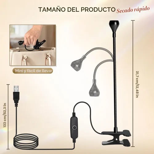 Vista 7 de AORAEM - Lámpara de uñas UV, luz LED de manicura, lámpara de curado de Negro