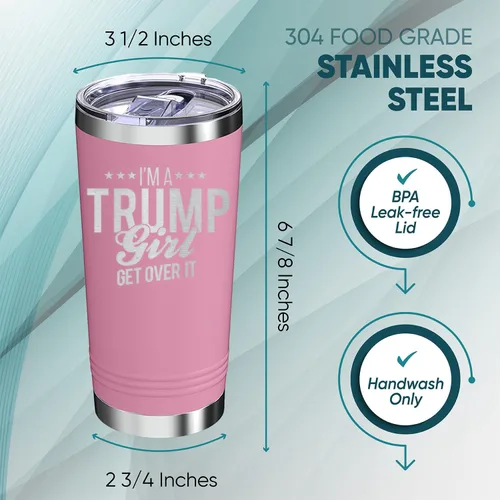 Vista 3 de Vasos aislados con tapa con la frase "I'm A Trump Girl Get Over It Stars", de 20 onzas con tapa, tazas de acero inoxidable, taza de café de viaje