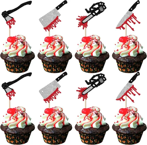 Vista 23 de Rsstarxi Paquete de 24 adornos para cupcakes Little Boo con purpurina, bruja, gato, calabaza, castillo, fantasma, magdalenas, alimentos, decoración