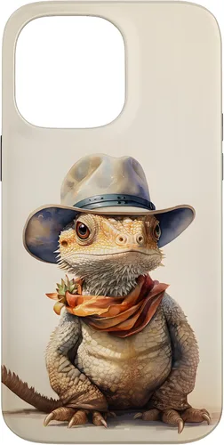 Vista 20 de iPhone 16 Lindo dragón barbudo Beardie con un estuche de sombrero de vaquero