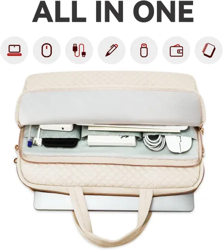 Vista 3 de Funda para laptop para mujeres y hombres, bolsa de mensajero, 14 Beige