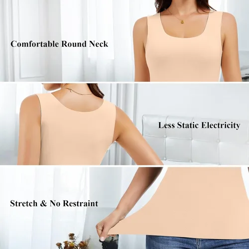 Vista 4 de JOYSHAPER Camiseta térmica sin mangas para mujer, ropa interior de forro polar, camiseta sin mangas, chaleco de capa base cálida