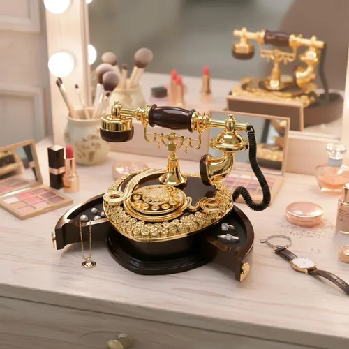 Vista 4 de Joyero grande para teléfono vintage de 7 x 8 pulgadas con cajón, almacenamiento victoriano, bonitos regalos antiguos para mujeres, cajas de música