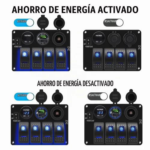 Vista 2 de Panel de Interruptor Basculante de Barco Marino de 4 Posiciones, Color Azul, Interruptor de Palanca Impermeable con Ahorro de Energía para Camión