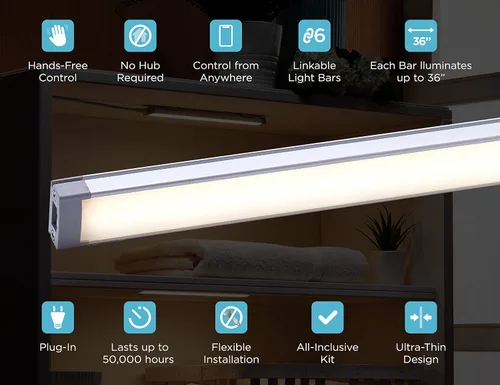 Vista 7 de BLACK+DECKER Funciona con Alexa Kit de iluminación inteligente debajo del gabinete, LED ajustables, (3) barras de 9 pulgadas, color blanco