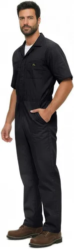 Vista 4 de Natural Uniforms Overol de manga corta con cremallera para hombre, resistente a las manchas y a las arrugas (negro, talla XS)