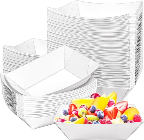Vista 10 de Bandejas de papel desechables de 7 pulgadas, 2.5 libras, recipientes de papel desechable para perros calientes, bandeja colorida de papel kraft
