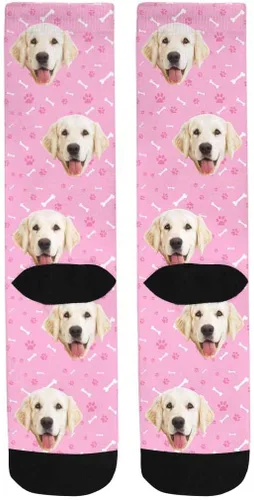 Vista 4 de Calcetines personalizados con foto de la mascota, huellas de pisadas de gato y perro, patas, huesos, calcetines largos con imagen para hombres