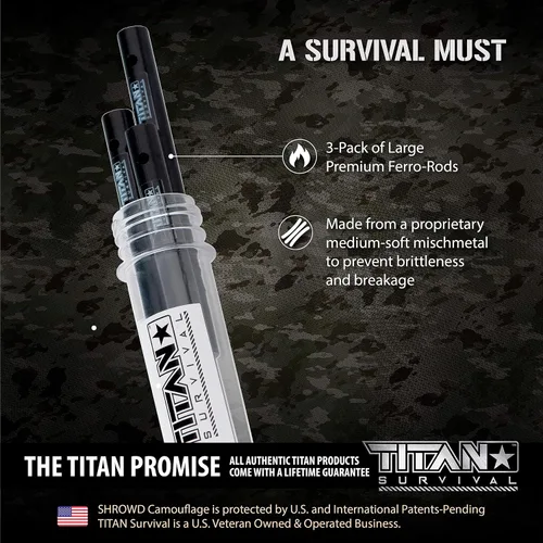 Vista 2 de TITAN Survival Ferro Rod - Arrancador de fuego de 0.5 x 5.5 pulgadas