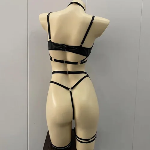 Vista 8 de Conjunto de 2 piezas de lencería sexy para mujer, con estampado de leopardo, brasier sexy, tanga para juego travieso, babydoll de peluche, pijama