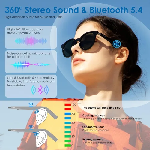Vista 4 de GetD Lentes AI, traductor AI impulsado por ChatGPT, asistente de IA, lentes inteligentes Bluetooth para hombres y mujeres, lentes de sol