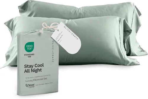 Vista 25 de Olive + Crate Tencel - Fundas de almohada de eucalipto, 100% Tencel Lyocell fundas de almohada refrescantes para personas que duermen con calor