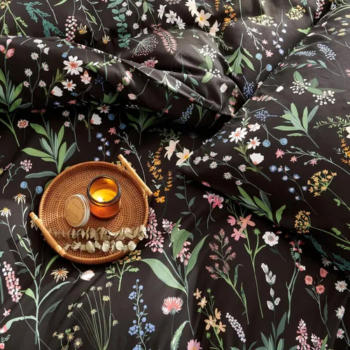 Vista 5 de Nayoroom Funda de edredón floral negra, tamaño Queen, funda de edredón de flores botánicas de primavera, 3 piezas, suave, ligera, juego de ropa