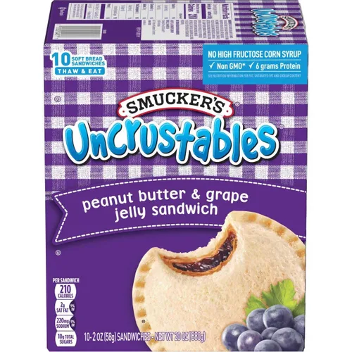 Vista 6 de Smucker's Uncrustables - Sándwiches de mantequilla de maní y jalea de uva, 2 onzas cada uno, 60 unidades a granel - Frozen Grab N Go Kids Snacks