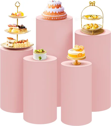 Vista 33 de SaitiMade Juego de 3 fundas para pedestal de cilindro beige, fundas de elastano para decoración de fiestas, bodas o eventos de cumpleaños, solo