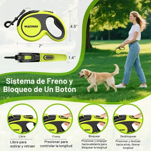 Vista 6 de Correa retráctil mejorada para perro de 16.4 pies – Correa retráctil reflectante resistente con agarre suave antideslizante – Bolsa desmontable