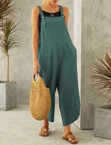 Vista 2 de Qiaomai Enterizo holgado y ajustable con tirantes para mujer con bolsillos