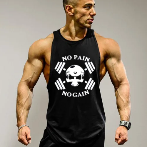 Vista 5 de Camiseta sin mangas con estampado de calavera para hombre, para culturismo, gimnasio, camiseta de entrenamiento, chaleco de fitness