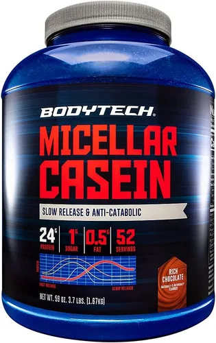 Vista 5 de BodyTech Proteína de caseína micelar en polvo, liberación lenta para recuperación muscular durante la noche, 0.85 oz de proteína por porción