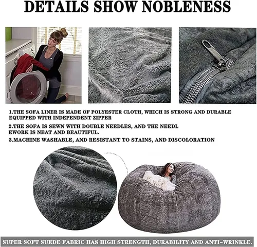 Vista 7 de Puf de 7 pies, funda de sofá para silla, lavable de tela de felpa suave de alta calidad, puf para juegos, tumbona gruesa y perezosa, juguetes