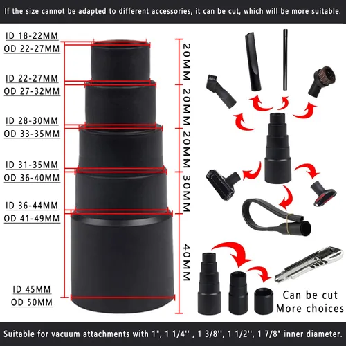 Vista 3 de Kit universal de accesorios de vacío de 12 piezas, adaptador de manguera de vacío de plástico húmedo y seco, accesorios para aspiradoras de 1-1/4