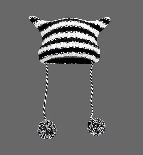Vista 7 de Gorro de gato con orejas para mujer, gorros holgados para mujer, accesorios grunge, sombreros de ganchillo