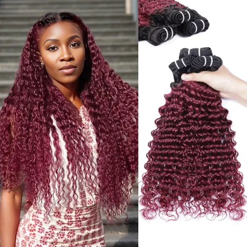 Vista 17 de Manojos de cabello humano ondulado profundo de 12, 14, 16 pulgadas, paquetes de ondas de agua, 100% sin procesar, 10A, cabello humano virgen
